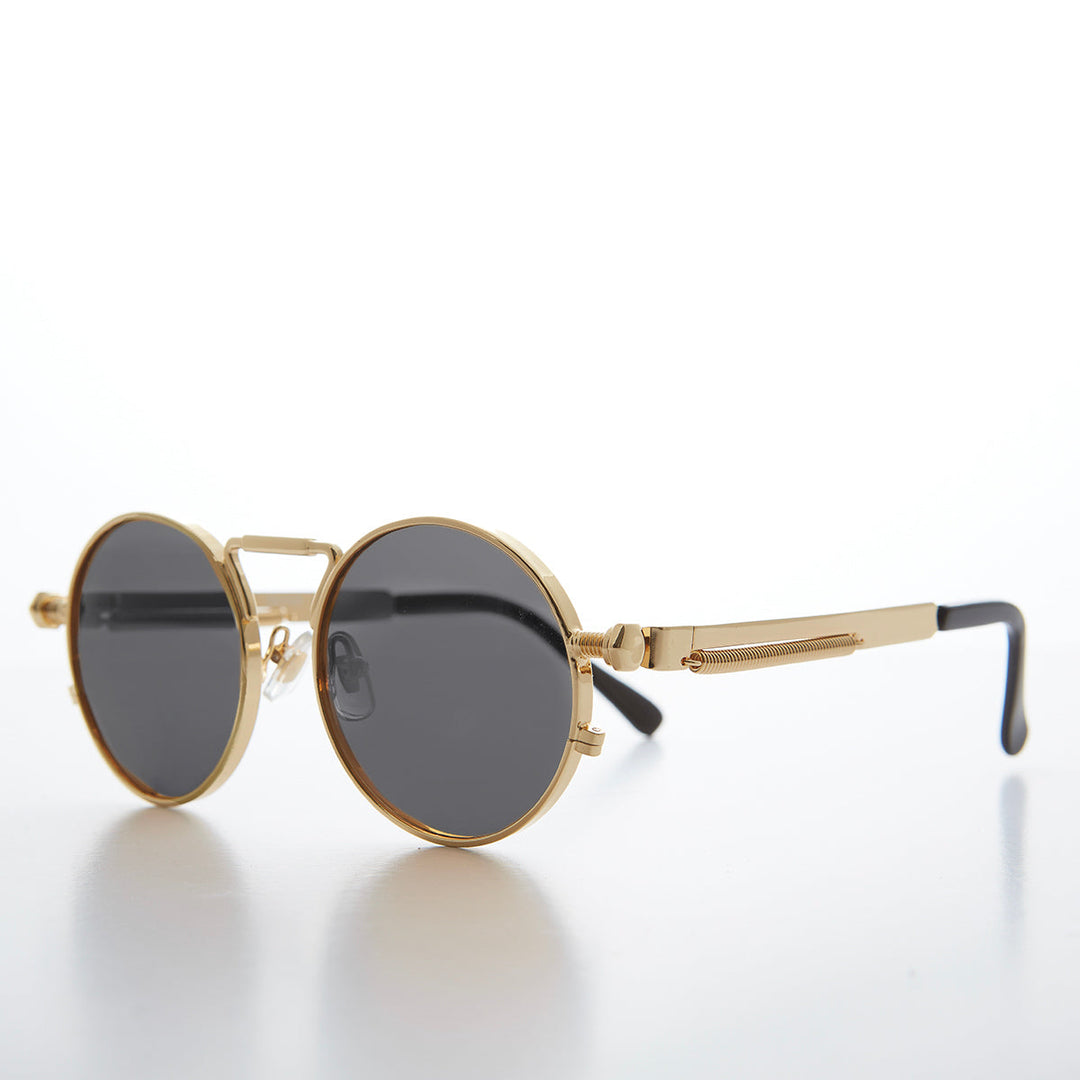 Round Gold Metal Goth Steampunk Sunglass - Ivan 4