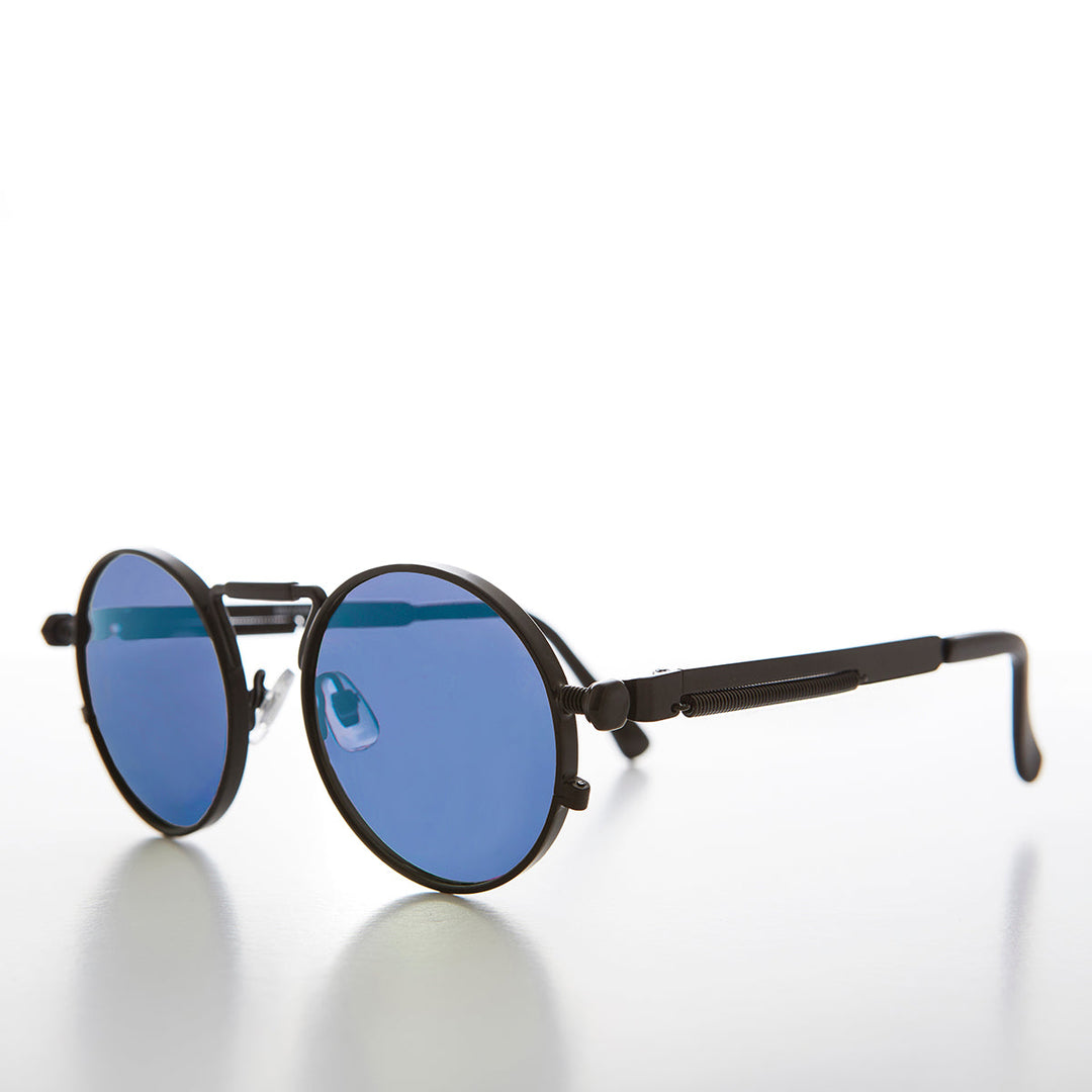 Round Black Goth Steampunk Sunglass with Color Lenses - Ivan 6