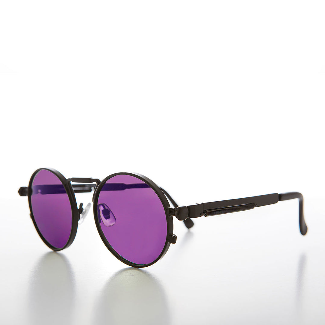 Round Black Goth Steampunk Sunglass with Color Lenses - Ivan 6