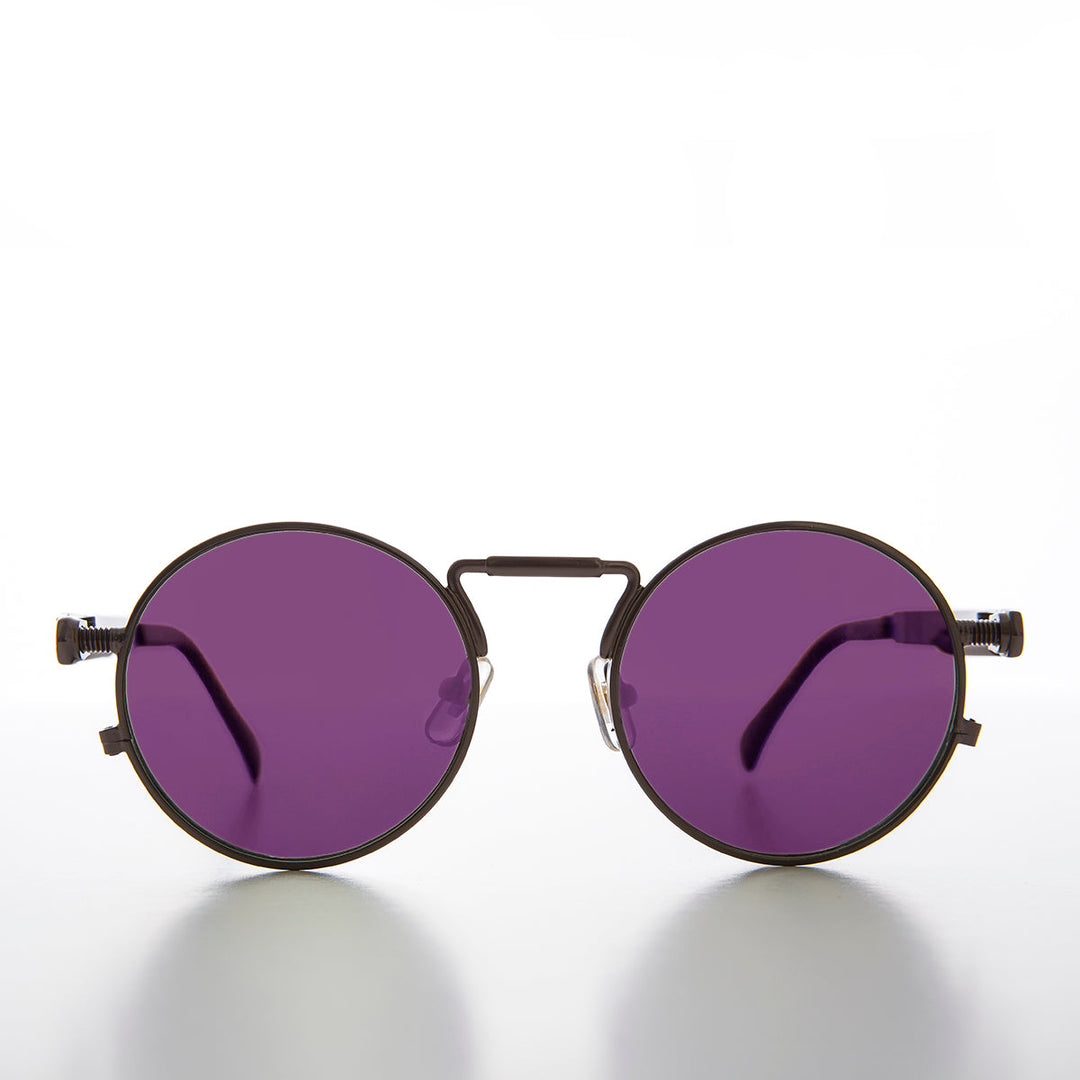 Round Gunmetal Goth Steampunk Sunglass with Colored Lenses - Ivan 9