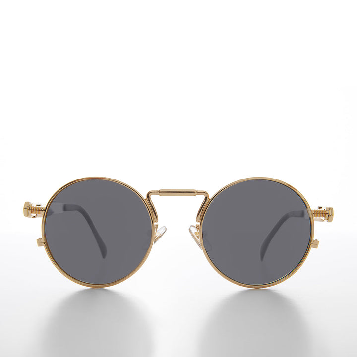 Round Gold Metal Goth Steampunk Sunglass - Ivan 4