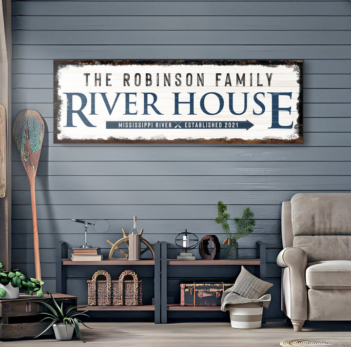 Family River House Arrow Sign