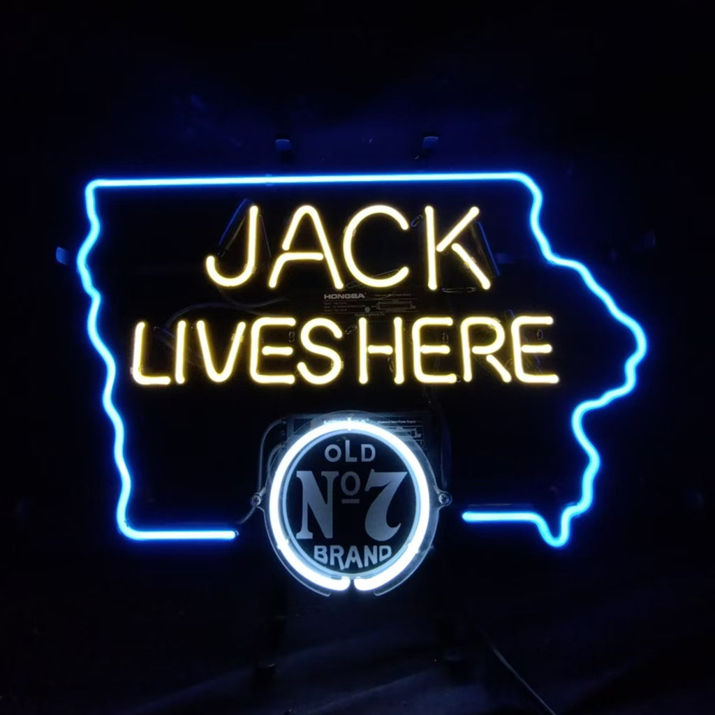 Jack Lives Here Old 7 Brand with Iowa Maps Neon Signs