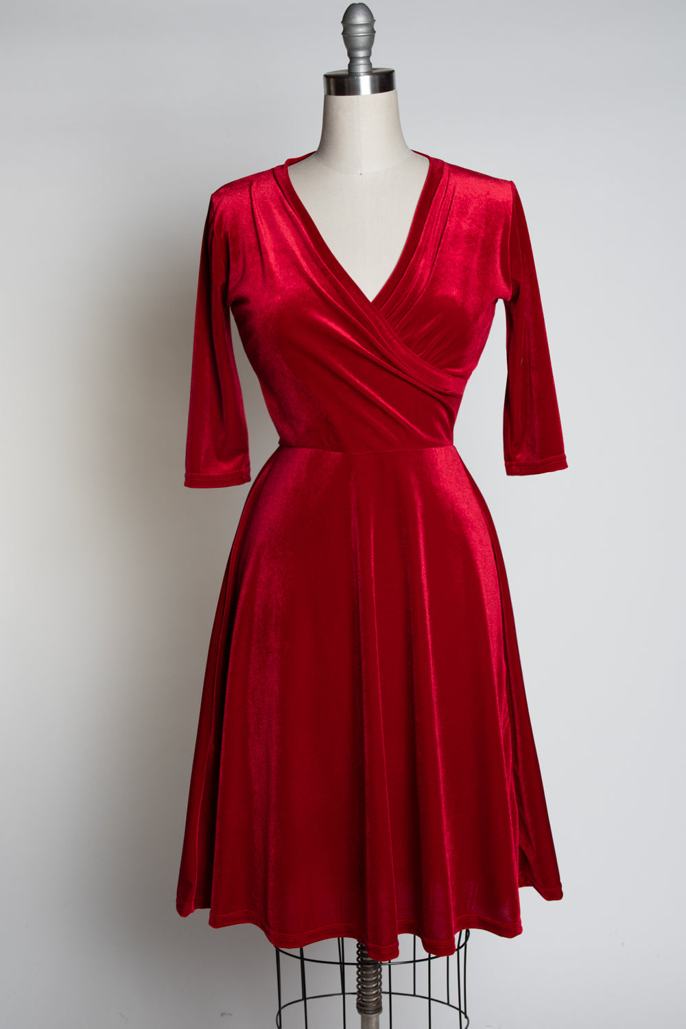 Joanie Knit Dress 3/4 Sleeve - Stretch Velvet, Red