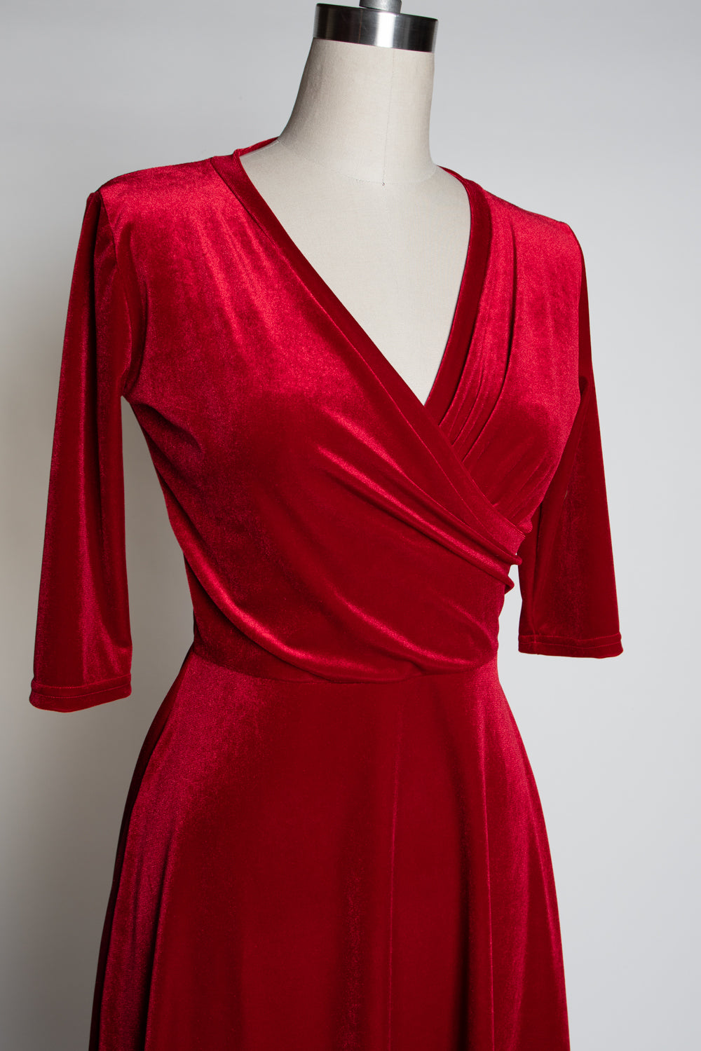 Joanie Knit Dress 3/4 Sleeve - Stretch Velvet, Red