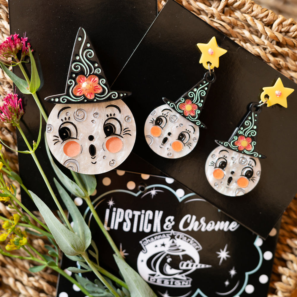 Bloomin' Luna Moon Witch Bundle by Johanna Parker x Lipstick & Chrome — moon witch brooch and earring set