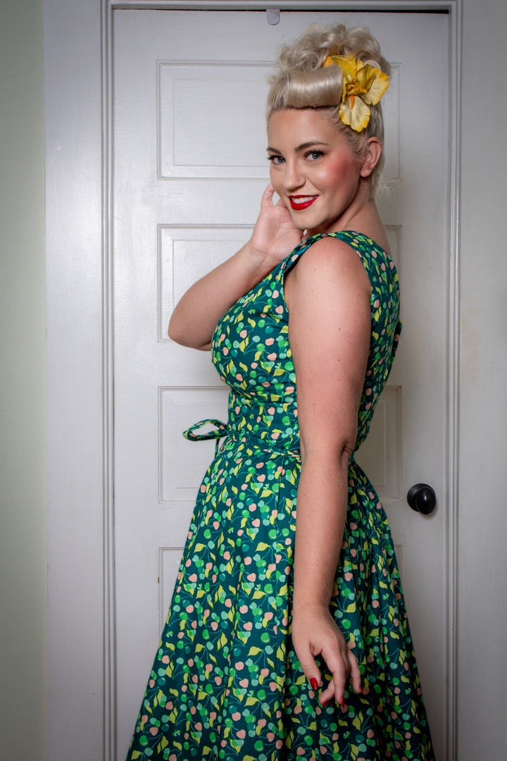 Marie Dress - Green Cherries *sale