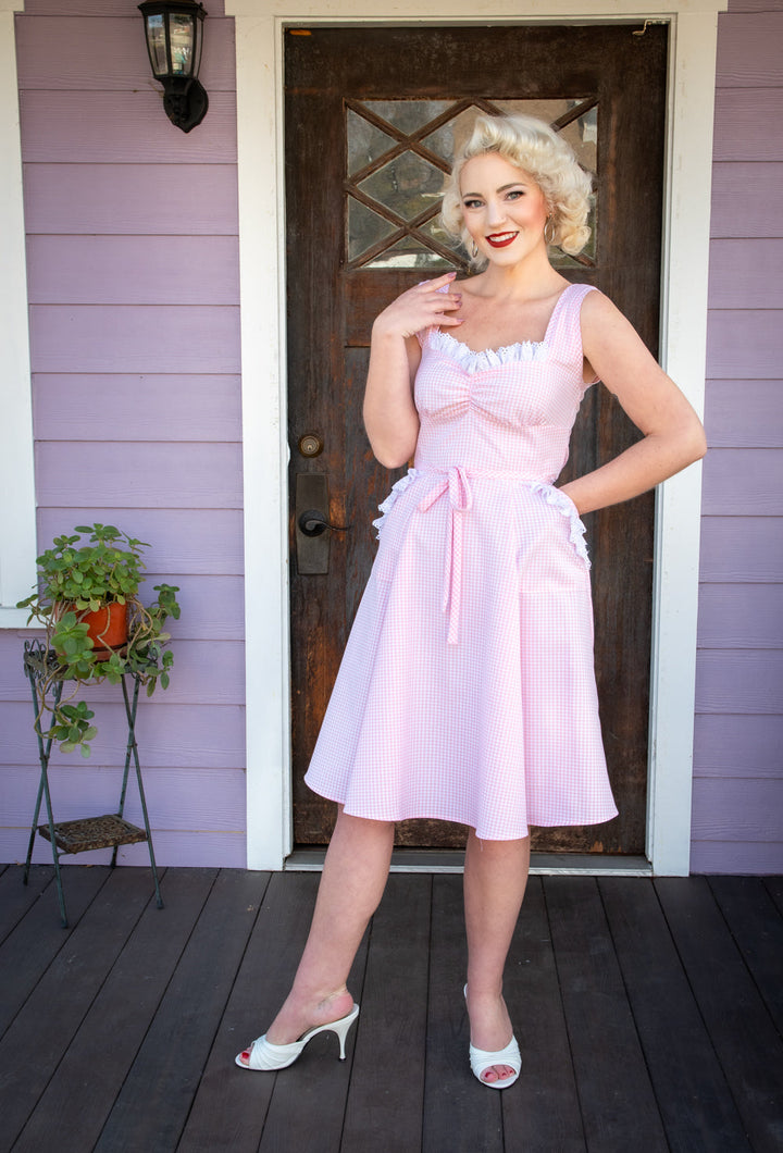 Sadie Dress- Pink Gingham w/ Eyelet Trim