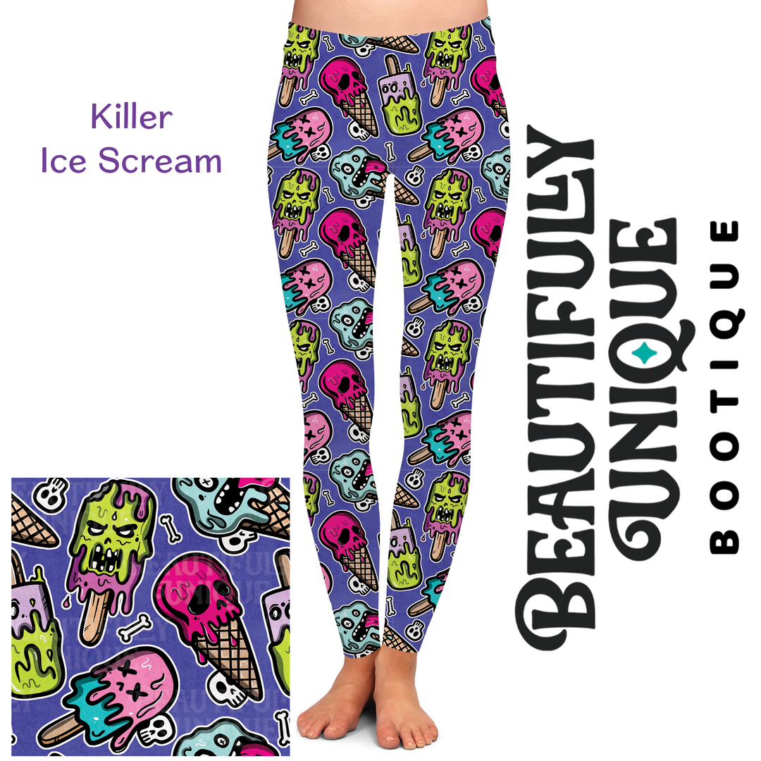 Killer Ice Scream Exclusive Leggings - High-quality Handcrafted Vibrant Popsicles Summer Spooky Monster