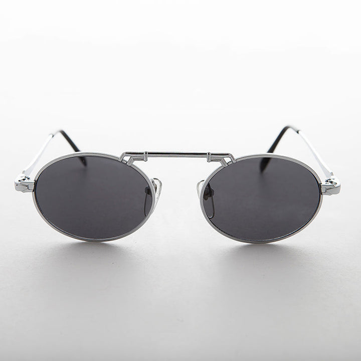 Oval Vintage Aviator Sunglass with Brow Bar - London