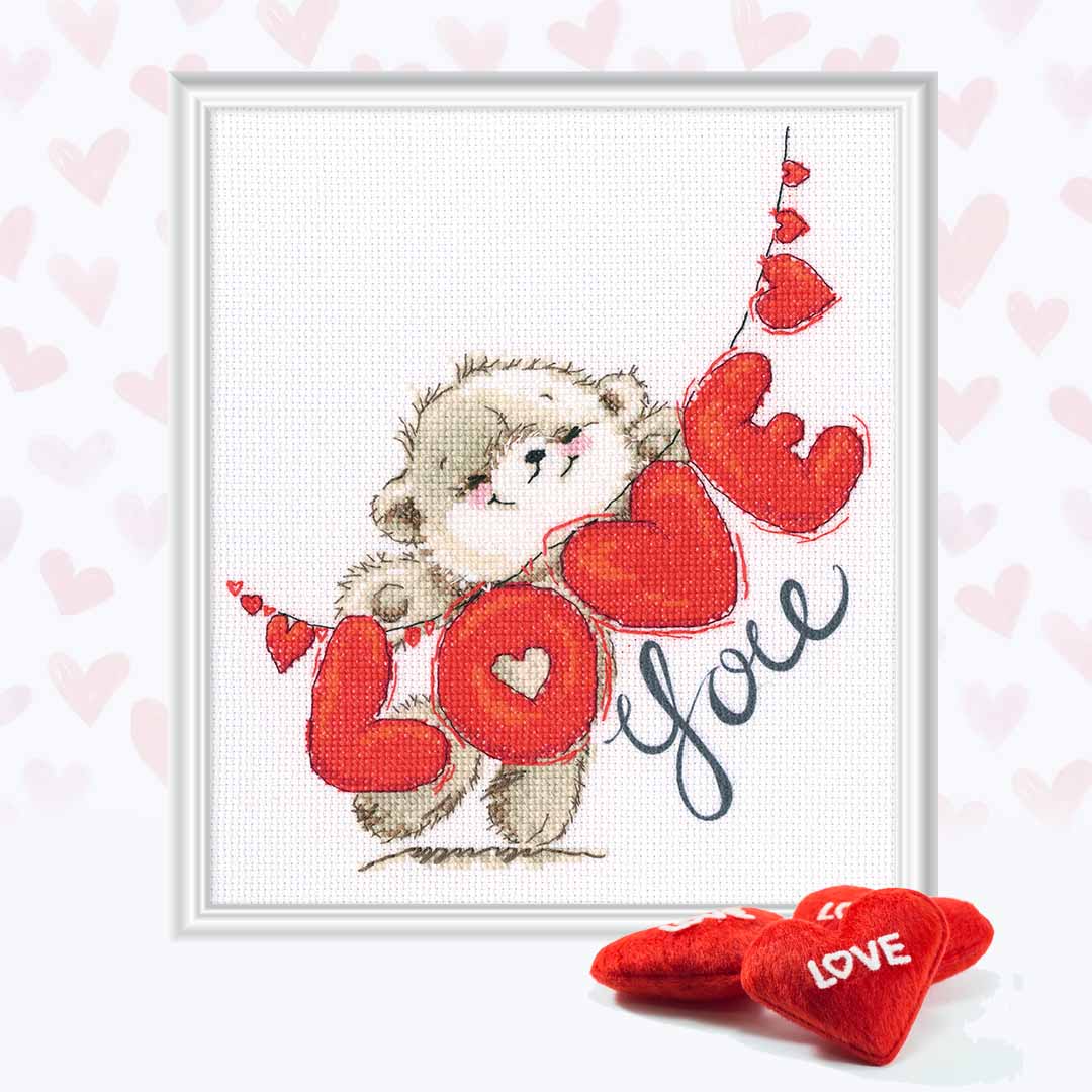 I love you M70033 Cross Stitch kits with printed background