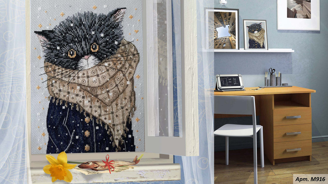 There were cats. Looking for you, my fish...! M916 Counted Cross Stitch Kit