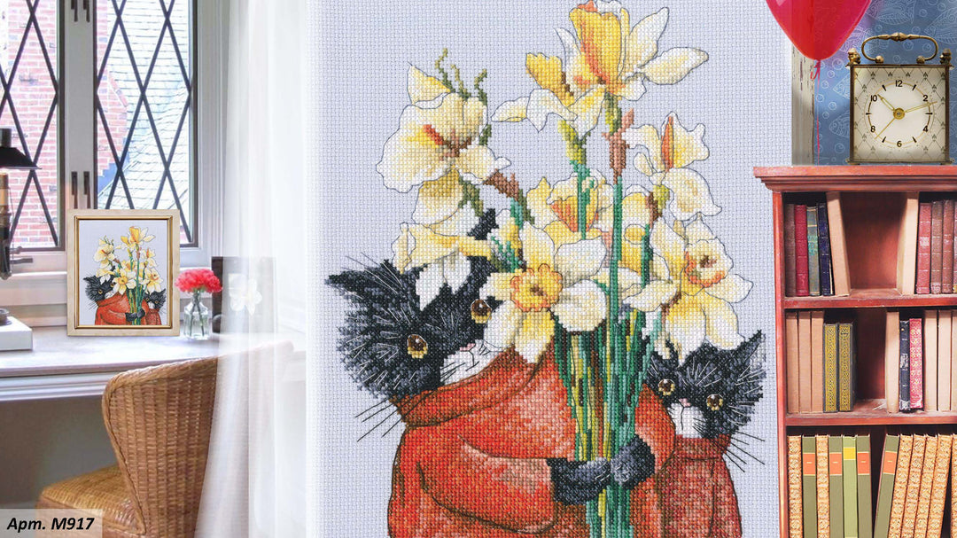 There were cats. Cats and flowers are needed for beauty! M917 Counted Cross Stitch Kit
