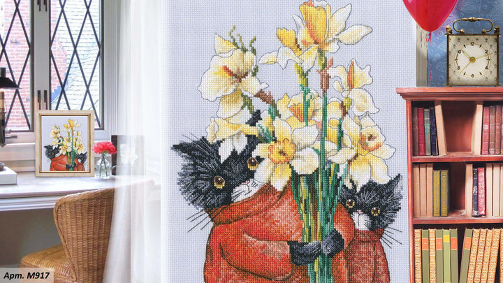 There were cats. Cats and flowers are needed for beauty! M917 Counted Cross Stitch Kit
