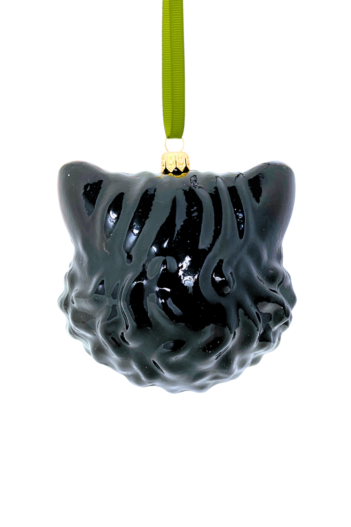 Mishka Tuxedo Cat Face Glass Ornament