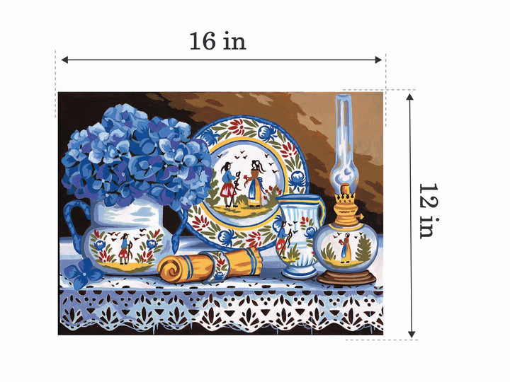 Needlepoint canvas for halfstitch without yarn Earthenware and Hydrangeas MRC1531312 Margot de Paris Printed Tapestry Canvas