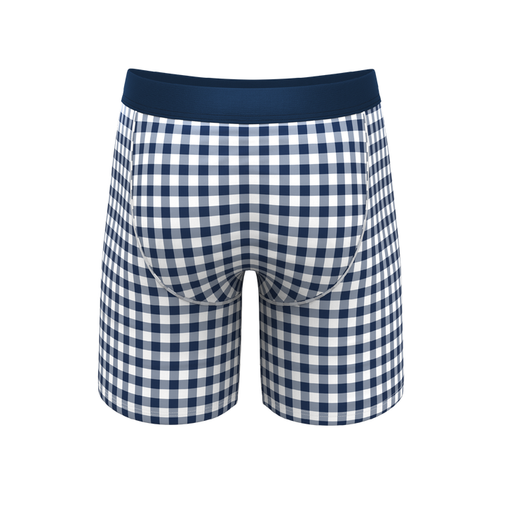 The Mad For Plaid | Navy Gingham Long Leg Ball Hammock® Pouch Underwear With Fly