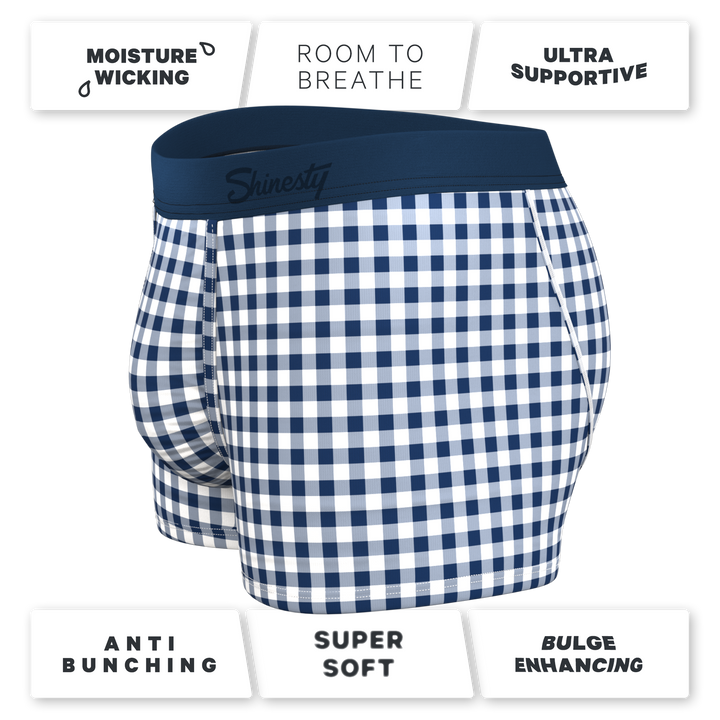 The Mad For Plaid | Navy Gingham Ball Hammock® Pouch Trunks Underwear