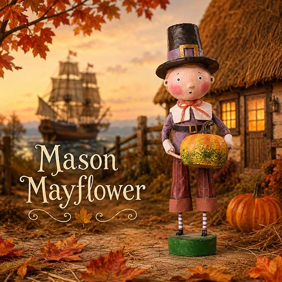 Molly & Mason Mayflower Thanksgiving Pilgrim Set of 2 by Lori Mitchell