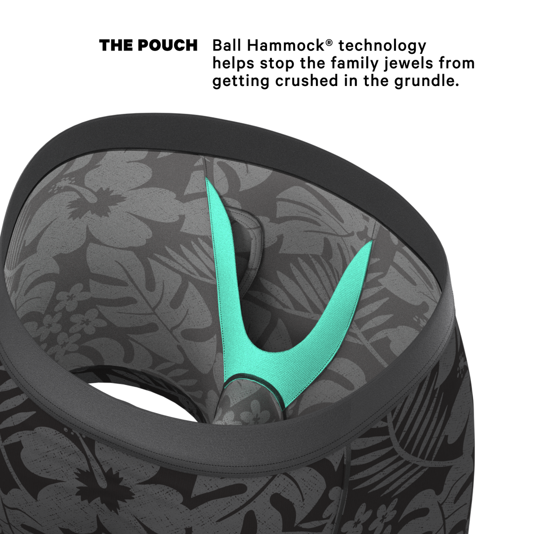 The Midnight Flora | Black Tonal Tropical Ball Hammock® Pouch Underwear With Fly