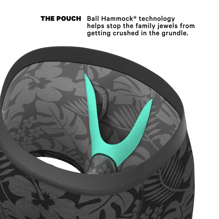The Midnight Flora | Black Tonal Tropical Ball Hammock® Pouch Underwear With Fly