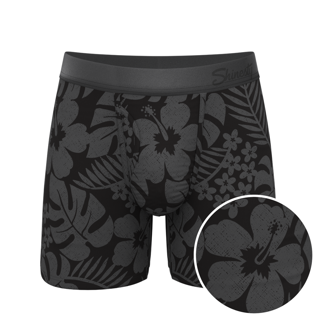 The Midnight Flora | Black Tonal Tropical Ball Hammock® Pouch Underwear With Fly