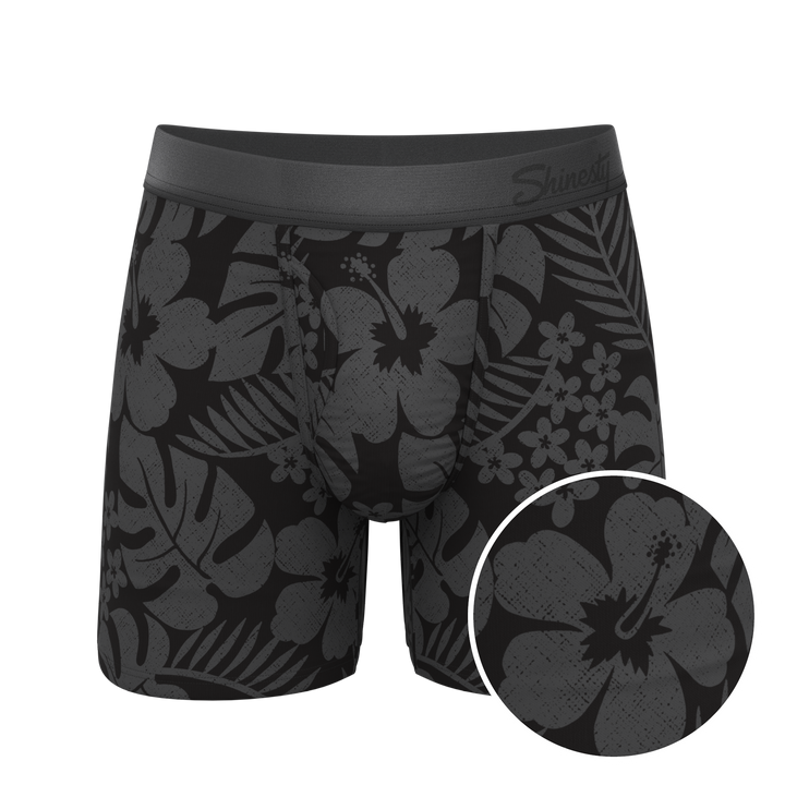 The Midnight Flora | Black Tonal Tropical Ball Hammock® Pouch Underwear With Fly