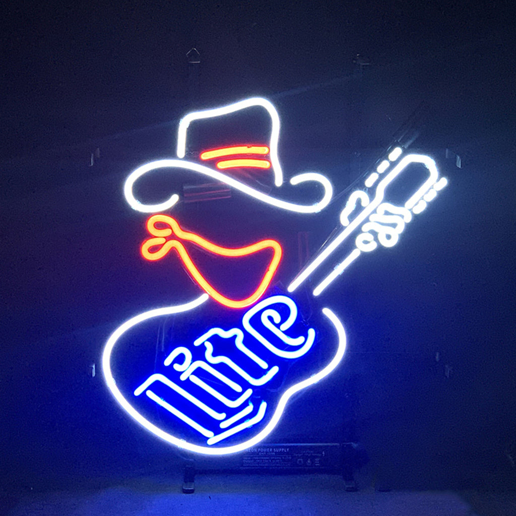 Miller Lite Cowboy Guitar Neon Signs Light