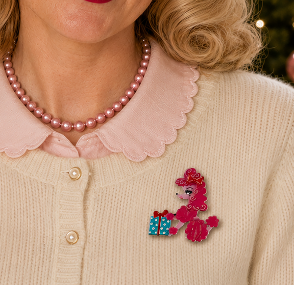 Mimi Loves Christmas Brooch by Miss Fluff x Lipstick & Chrome — Vintage Holiday Cat Acrylic Pin