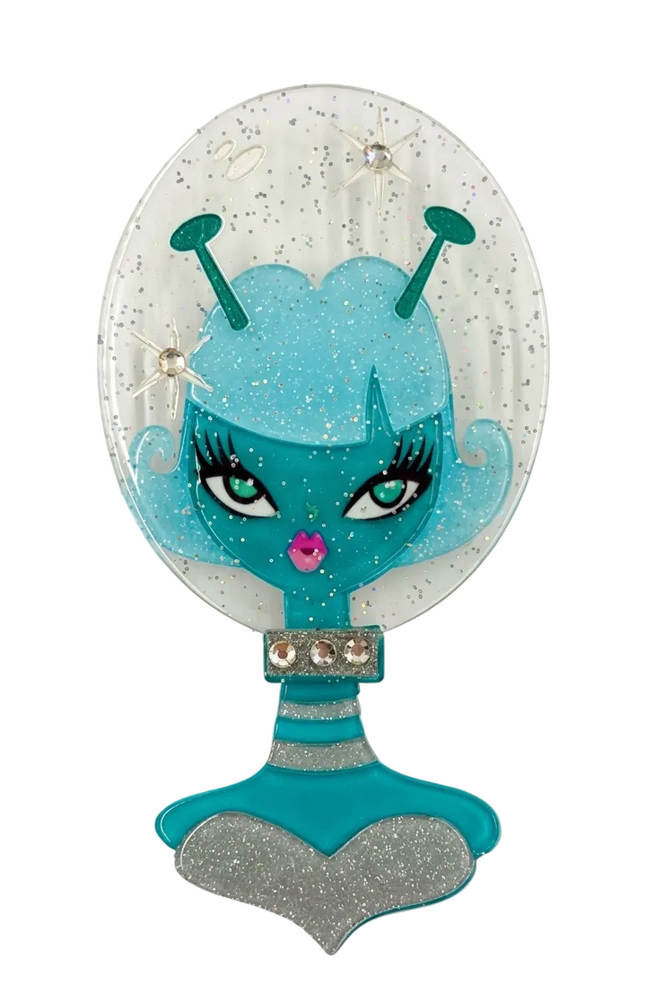 Miss fluff spooky dolls beam me up babe brooch lipstick and chrome