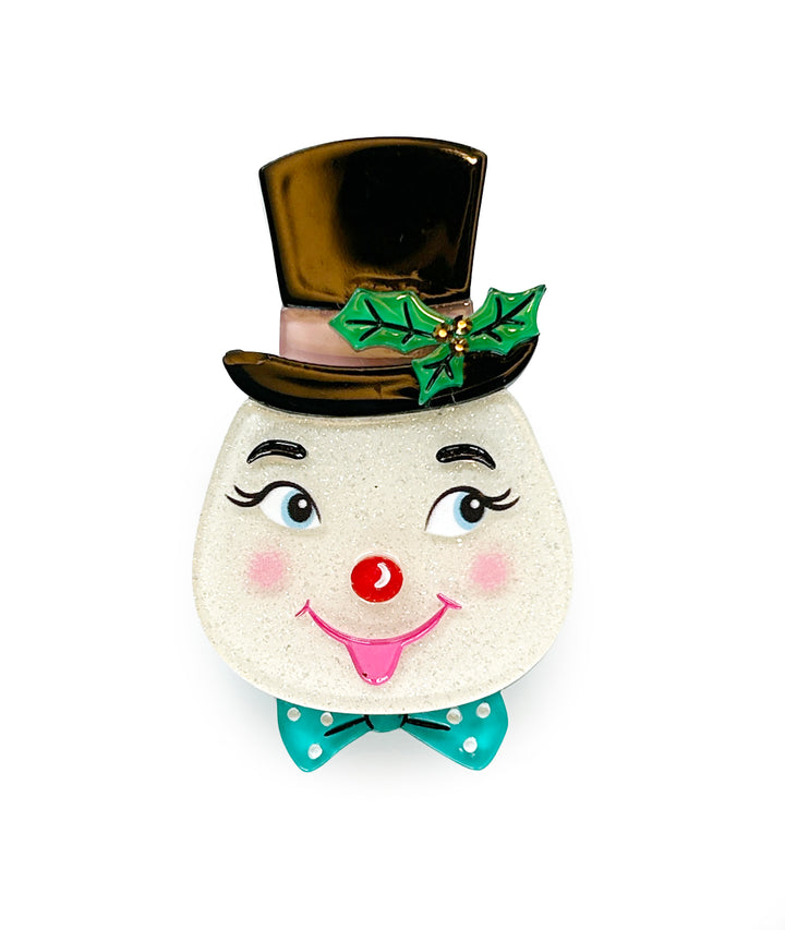 Mister Merry Brooch by 50's Vintage Dame and Lipstick and Chrome. Holiday Frosty the Snowman pin.