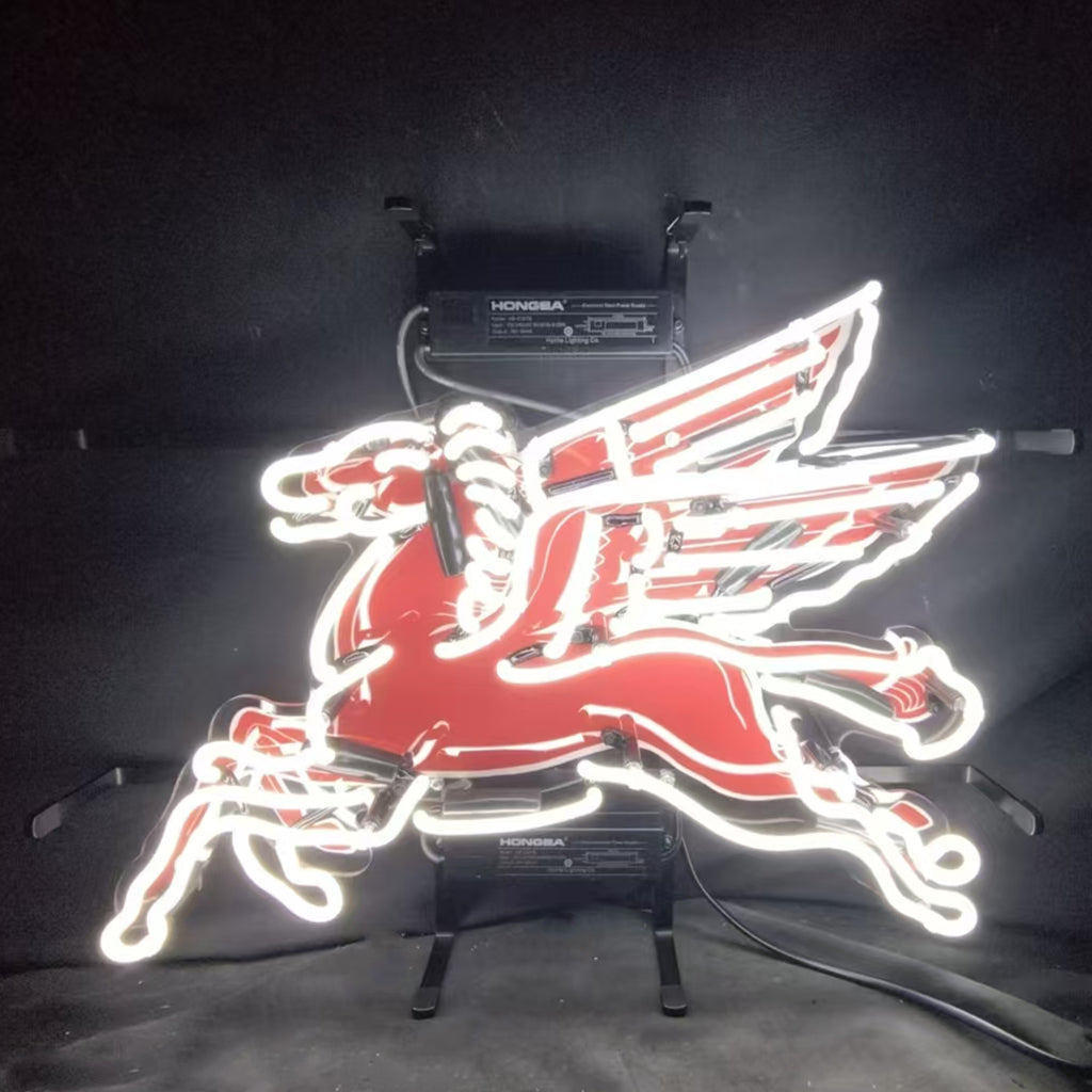 Mobilgas Gas Oil Flyin Horse White Neon Signs Light