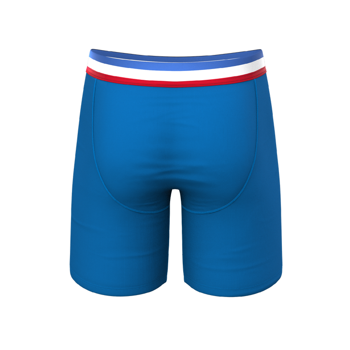 The Morning Glory | Blue with USA Waistband Long Leg Ball Hammock® Pouch Underwear With Fly