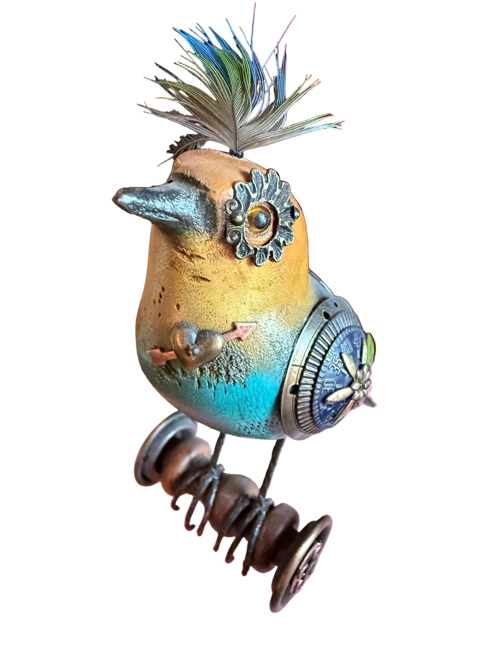 Mullanium Handmade Steampunk Bird Sculpture
Signed by Jim & Tori Mullan
5.5 Inches Tall Closeup