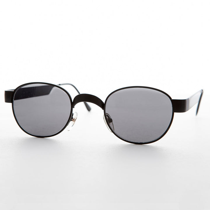Round Metal Industrial Sunglass with Wide Curve Temples - Ollie