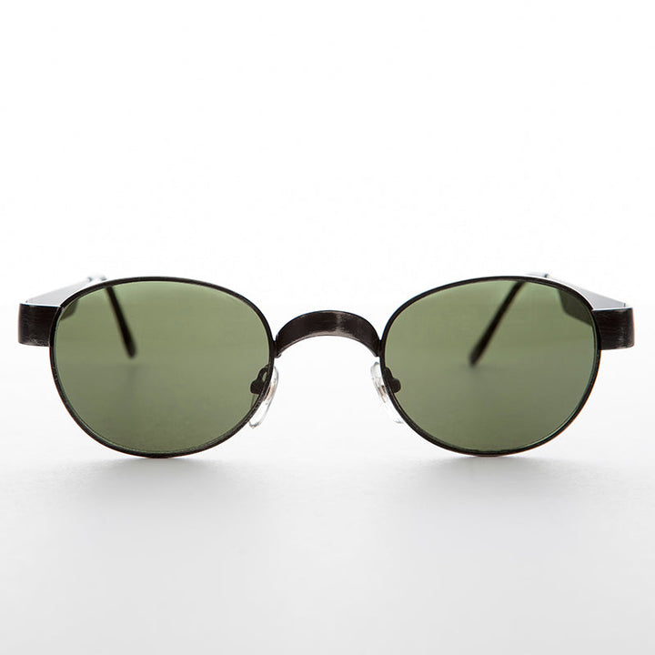 Round Metal Industrial Sunglass with Wide Curve Temples - Ollie