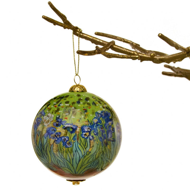 Irises Hand-Painted Glass Ornament