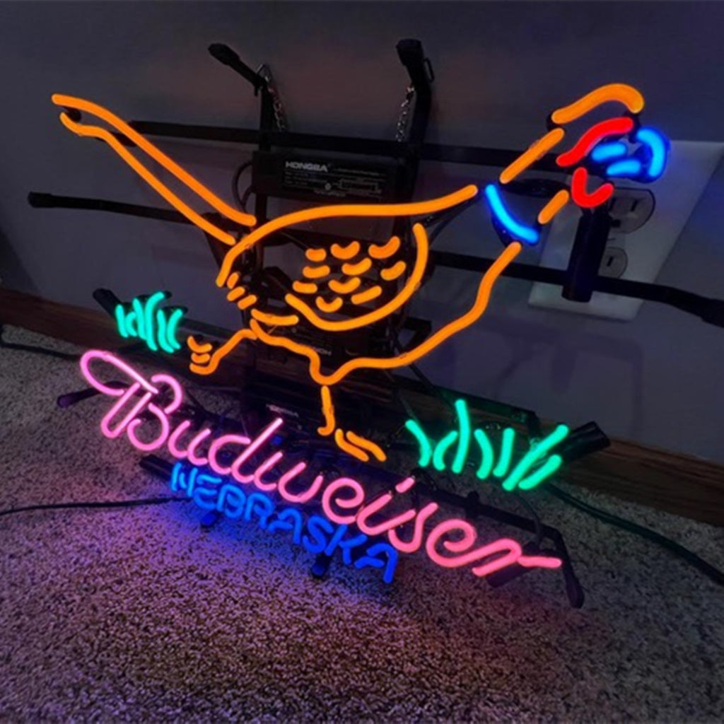 Yellow Pheasant Hunter Budweiser Nebraska Neon Sign Light
