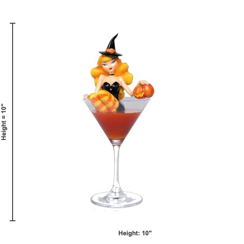 Pumpkin Spice & Everything Naughty Orange Witch in Martini Glass 10"Figurine | Miss Fluff December Diamonds – SHIPS JULY