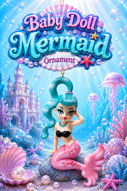 Isla 5.5" Teal Hair Baby Doll Mermaid Ornament | Miss Fluff December Diamonds – SHIPS JULY