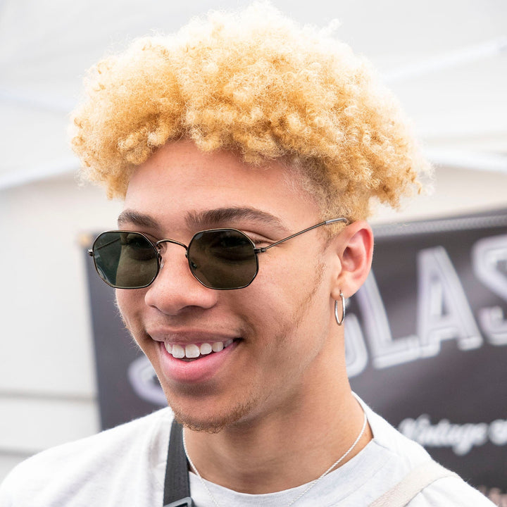 Octagonal Metal Frame Sunglass with Glass Lens - Vine