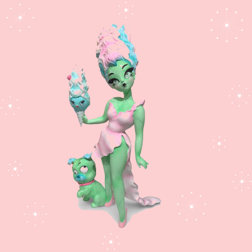 Pastel Candy Bride 18" Monster Bride w/ Igor Bulldog Figurine | Miss Fluff December Diamonds  pink