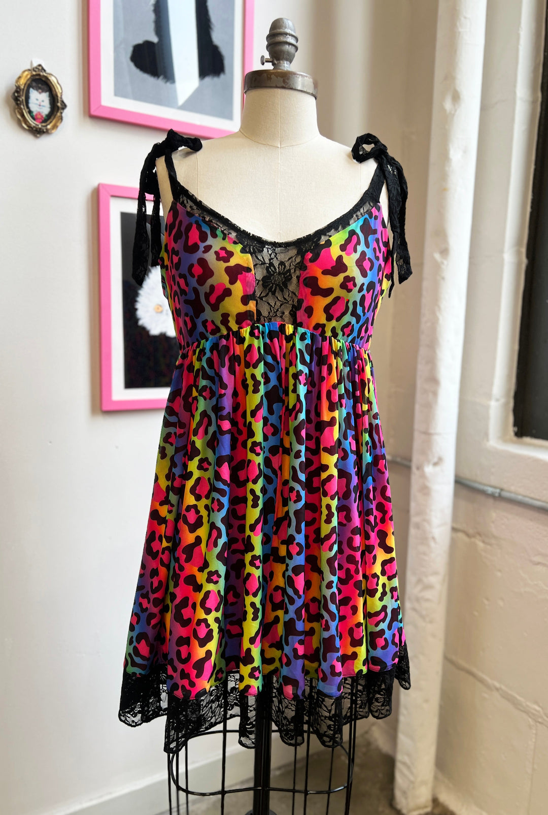 Josie Babydoll Dress in Rainbow Leopard Mesh