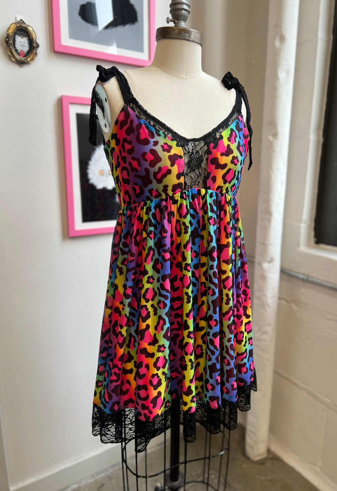 Josie Babydoll Dress in Rainbow Leopard Mesh