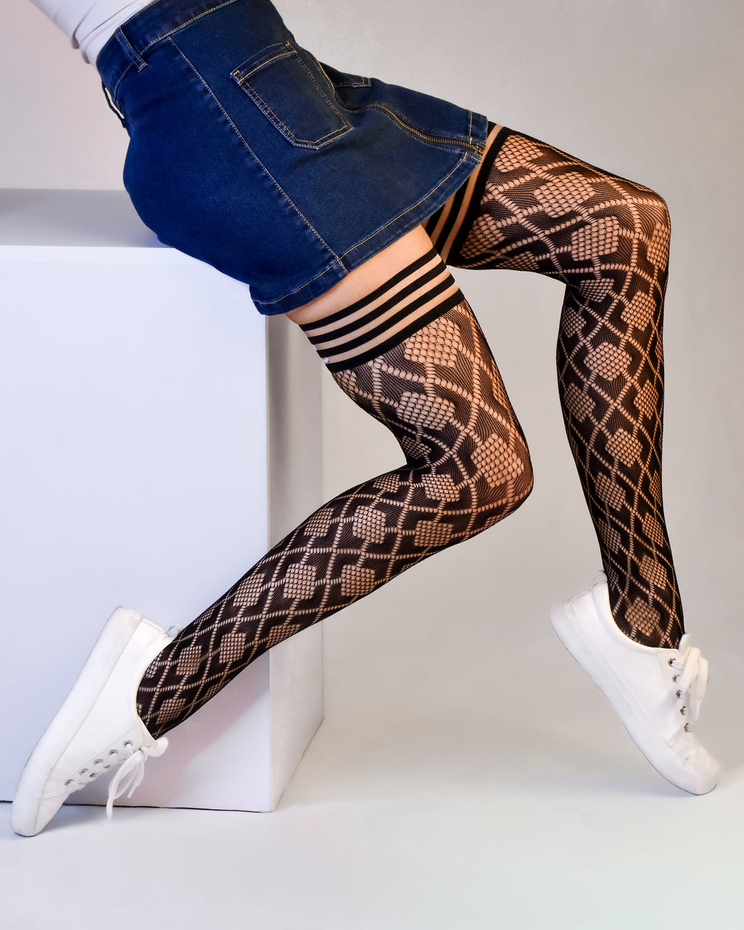 Elle: No Flush Beats This Pair of Diamond Thigh Highs. Petite to Plus Size