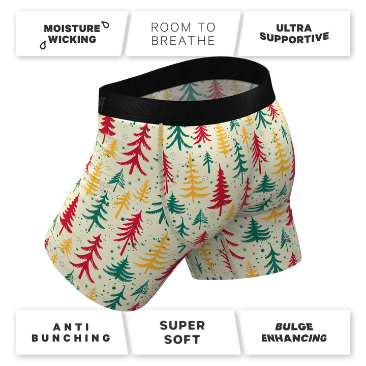 The Pine Tree Playboy | Retro Christmas Trees Ball Hammock® Pouch Underwear With Fly