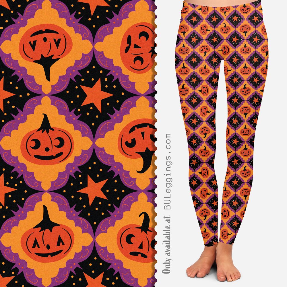 CLEARANCE "Purple Bat Frame" Vintage Pumpkins (Johanna Parker Exclusive) Leggings