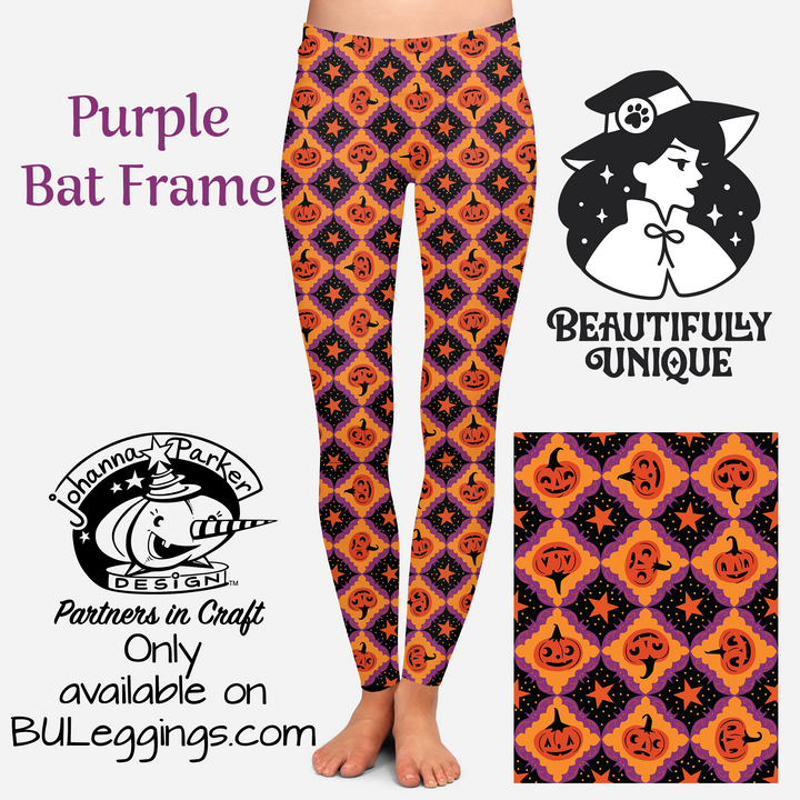 CLEARANCE "Purple Bat Frame" Vintage Pumpkins (Johanna Parker Exclusive) Leggings