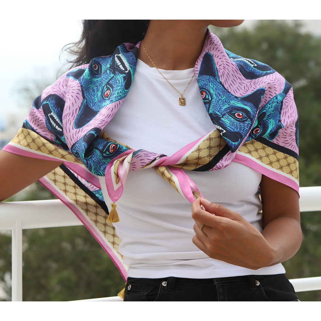 Purrquoise Cat Silk Scarf