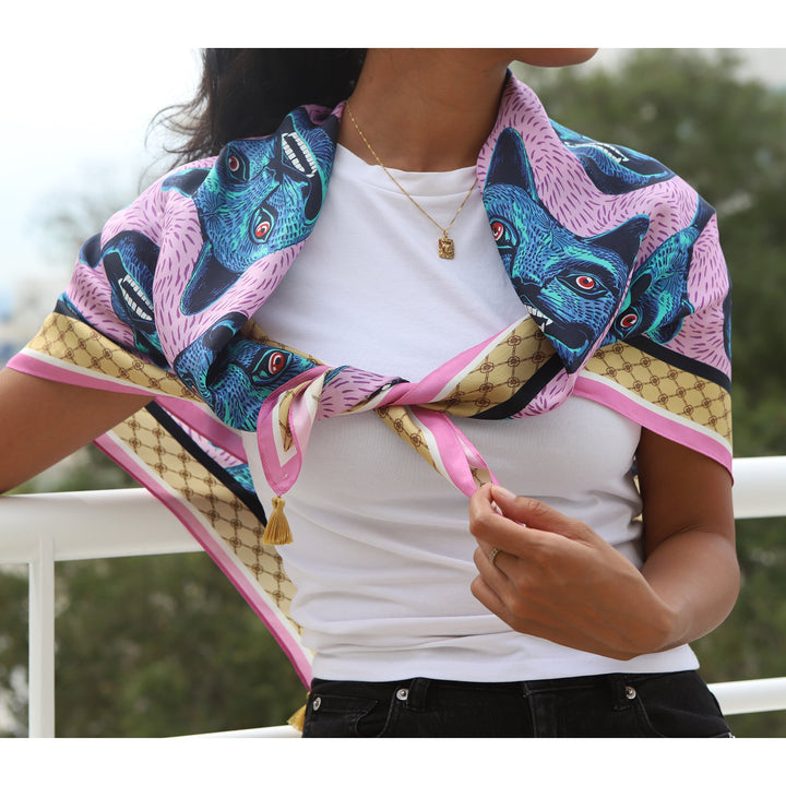 Purrquoise Cat Silk Scarf